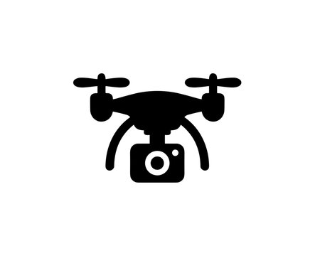 Simple Flat Silhouette Drone with Camera for Aerial Imagery Icon
