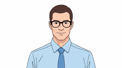 Illustration of a man with glasses in a shirt and tie.