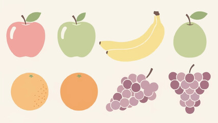 Assortment of Fresh and Colorful Fruits in a Flat Design Style.