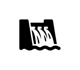 Simple Black and White Dam with Water Fall Icon Illustration