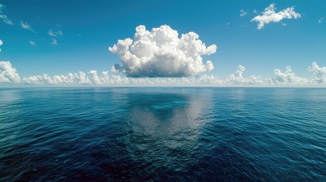 Ocean and Sky with Clouds, Horizon View