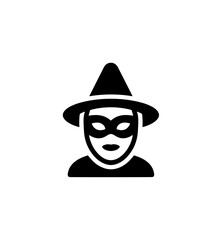 Minimalist Silhouette Mysterious Masked Person with Hat Icon Graphic Design