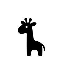 Simple Flat Giraffe Silhouette Icon Design, African Animal Illustration, Mammal Clipart