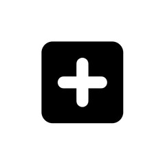 Minimalist Rounded Square Plus Sign in Black and White Icon Symbol
