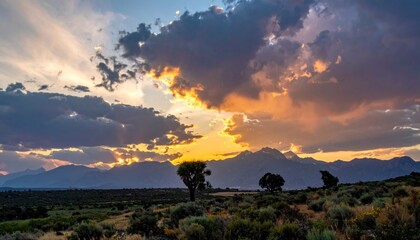 Colorful sky over a mountain range