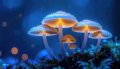 Glowing mushrooms in a magical forest