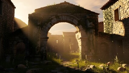 Explore ancient ruins architecture stone archway sunlit path travel destination scenic landscape photography
