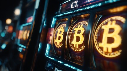 Bitcoin Slot Machine - Cryptocurrency Gambling Concept.