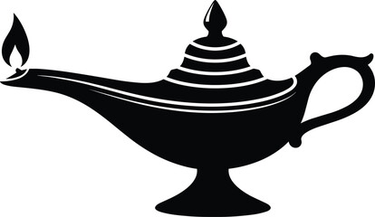 Black silhouette of a magic lamp with a flame on a white background genie lamp aladdin lamp © Creatives Mind