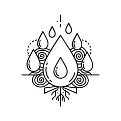 Water Drop and Roots: Nature's Essential Connection Line Art Icon