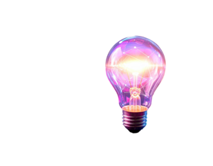 A glowing lightbulb, with network lines inside, shimmers against a black background