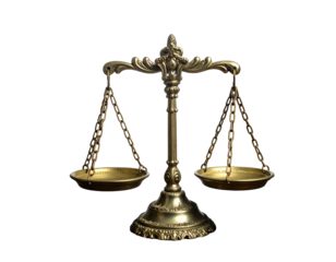 Antique brass scales used for balance, justice and fairness. Isolated against a black background