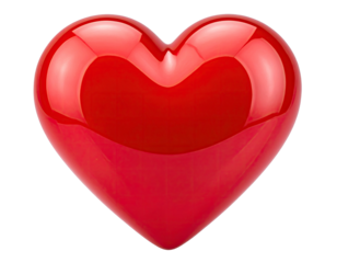 Glossy, crimson heart illustration against a stark black background, emphasizing love & affection