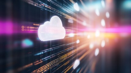 Cloud computing technology visualized on modern computer screen displaying data networks and digital innovation concepts.
