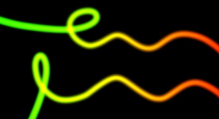 Obraz premium Glowing neon lines horizontal flow seamless loop of light beams or light streak rays on black background. Abstract glowing neon lines calligraphy lines colorful backdrop design.