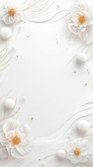 Obraz premium Elegant white flowers with intricate gold lines on pure white background stunning floral design art.