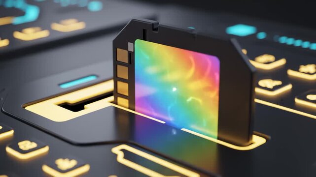 Memory Card Inserting Into the Device With Rainbow Spectrum
