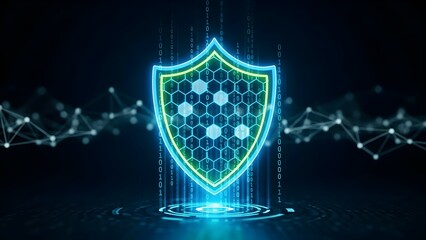 Futuristic Cybersecurity Shield Protecting Digital Data with Binary Code