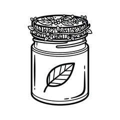 Herbal Jar with Leaf Design and Decorative Wreath Outline