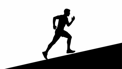 Silhouette of a man running uphill with determination.
