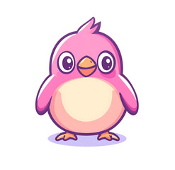 Obraz premium Adorable cartoon pink penguin with big eyes and a cheerful expression isolated on transparent background