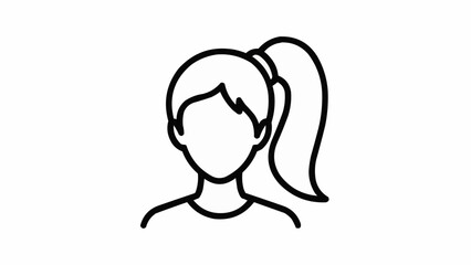 Simple line art icon of a woman with a ponytail hairstyle.