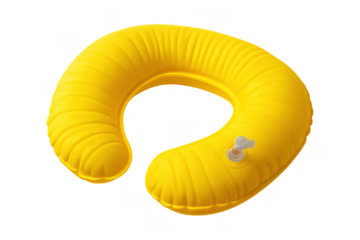 Yellow inflatable travel neck pillow, providing comfort and support during journeys, vacations, and swimming activities