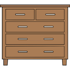 Wooden Dresser With Six Drawers A Chest Of Drawers With Metal Handles In A Simple Sketchy Style With Subtle Color Shading On A White Background
