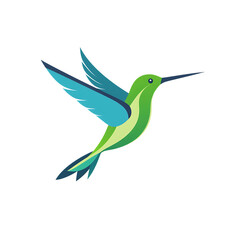 Obraz premium Vibrant green and blue hummingbird in flight stylized illustration isolated on transparent background