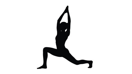 Woman performing yoga warrior one pose silhouette isolated on white background