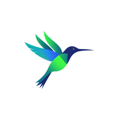 Obraz premium Vibrant geometric hummingbird in flight abstract art digital illustration isolated on transparent background