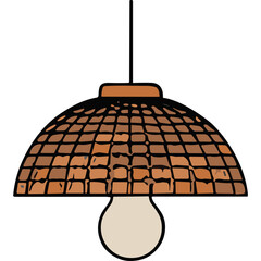 Woven Dome Pendant Lamp With Exposed Light Bulb In Warm Earth Tones Hanging From A Cord Against A Black Background Decorative Lighting Fixture