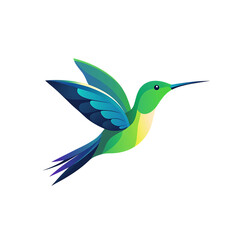 Fototapeta premium Vibrant green and blue hummingbird in flight detailed illustration isolated on transparent background