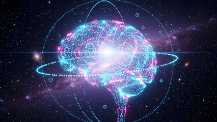 Glowing Digital Brain Representing AI and Consciousness in Space