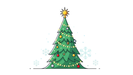 Festive christmas tree with star topper isolated on transparent background