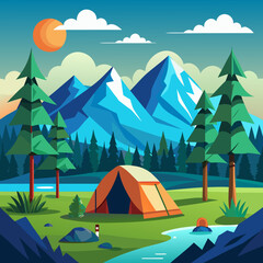 tent camp with a mountain view