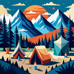 tent camp with a mountain view