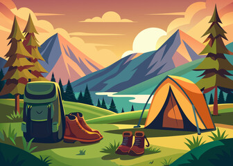 tent camp with a mountain view