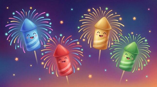 Cute Firework Rockets Illustration