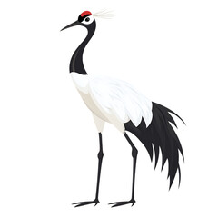 Fototapeta premium Elegant black crowned crane with red crest standing tall isolated on transparent background