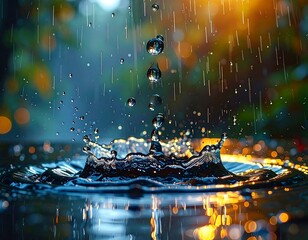 Close-up view of water droplets creating a splashing crown
