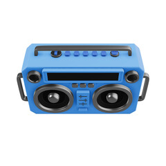 Retrostyle blue boombox illustration with speakers and controls isolated on white