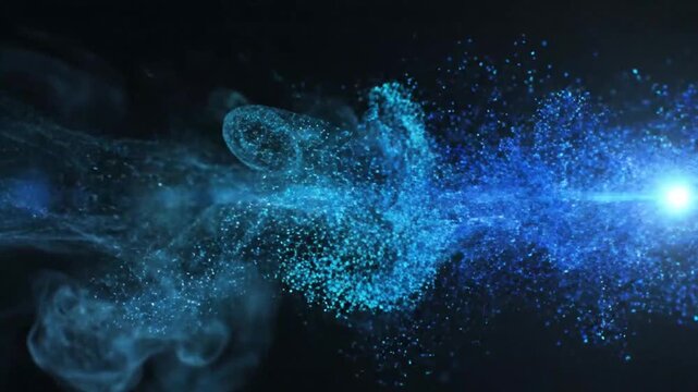 An abstract blue glitter overlay with a magical sparkle effect flowing in a dynamic stream of light