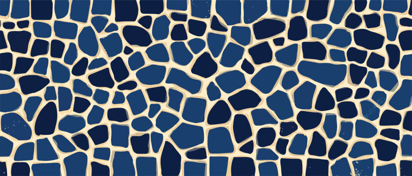 깊고 밝은 파란색의 불규칙한 조각들이 유기적으로 연결되어 매끄러운 질감을 이루는 추상적인 모자이크 벡터 패턴 배경은 다양한 디자인 프로젝트에 활용될 수 있습니다.