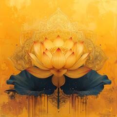 Digital painting of a yellow lotus with a detailed ornate mandala