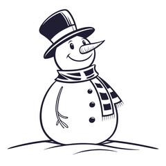 Snowman silhouette with hat and scarf bold black