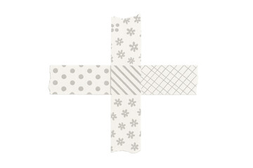 Washi tape plus sign creating a decorative border with various grey patterns, transparent background