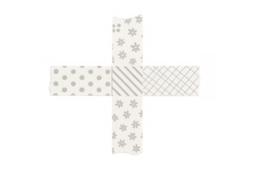 Washi tape plus sign creating a decorative border with various grey patterns, transparent background