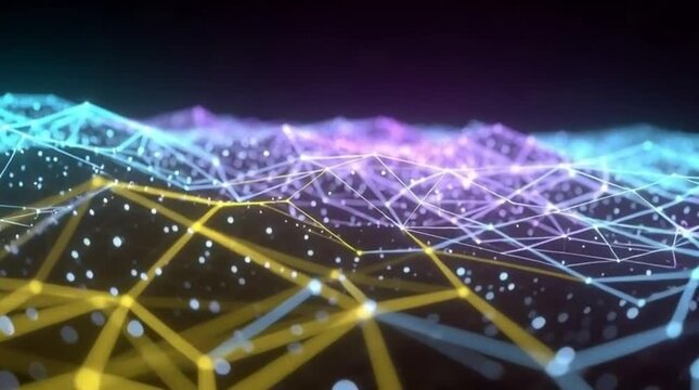 Digital network and data visualization abstract background with glowing nodes and connections
