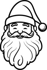 Minimal one-line drawing of a Santa Claus head, featuring a flowing beard curve, simple hat outline, and a small circular nose 1